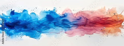 Blue abstract watercolor painting on white paper