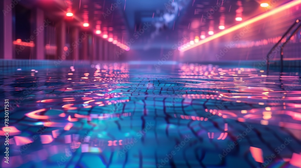 Glowing Neon Swimming: A 3D vector illustration of a swimming pool