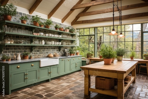 Traditional green kitchen with natural elements © Lubos Chlubny