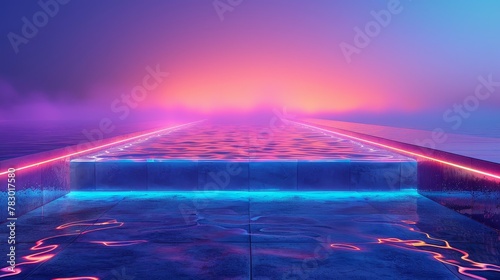 Glowing Neon Swimming: A 3D vector illustration of a swimming pool