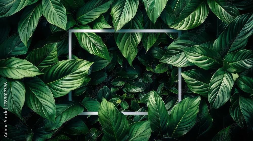 Spathiphyllum cannifolium concept. green abstract texture with white frame. natural background. tropical leaves Spathiphyllum cannifolium concept. green abstract texture with white frame. natural background. tropical leaves
