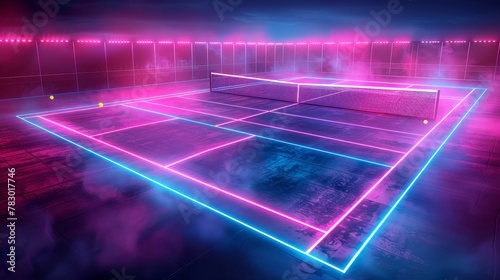 Glowing neon tennis field: A 3D vector illustration of a tennis court