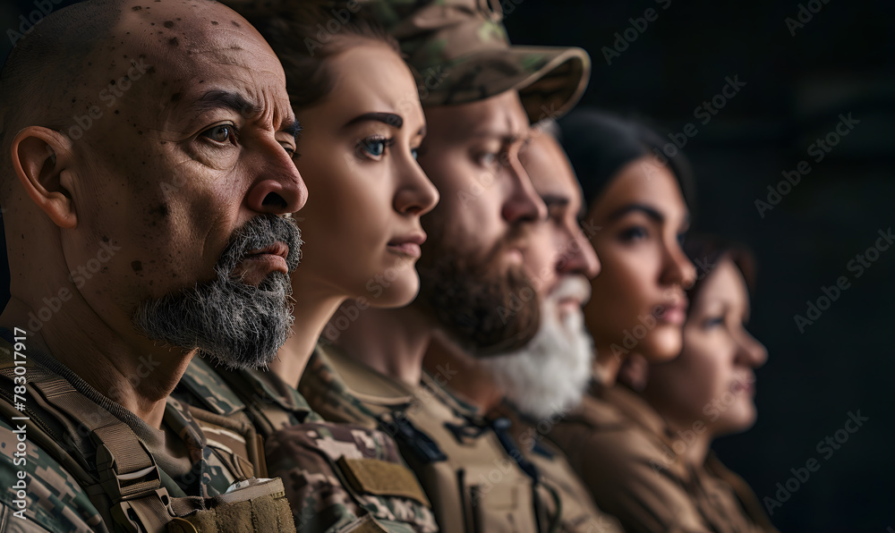 diverse middle aged military men and women, Generative AI 