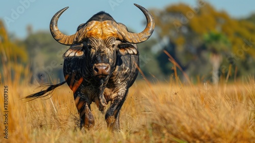 Angry buffalo in african savannah