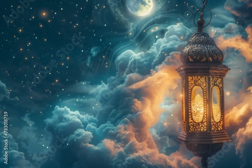 Ramadan Kareem background with arabic lantern and night sky