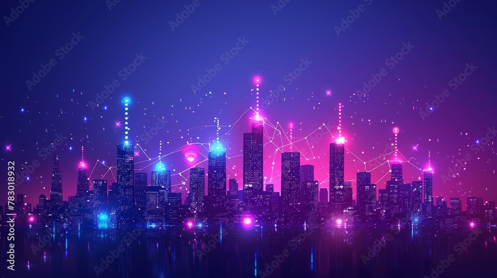 Wireless Technology: A 3D vector illustration of a city skyline