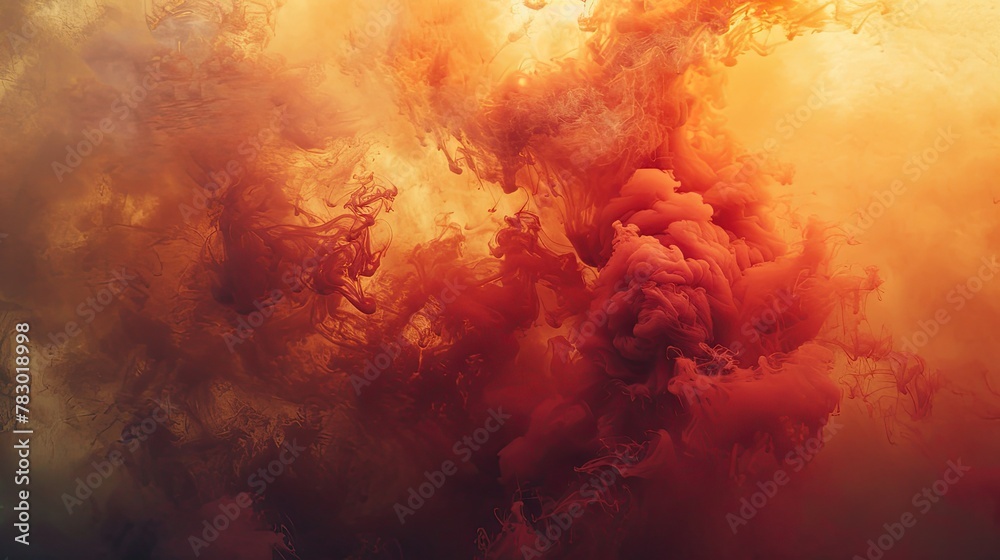 Fiery red and golden smoke erupting in an imaginary volcanic display