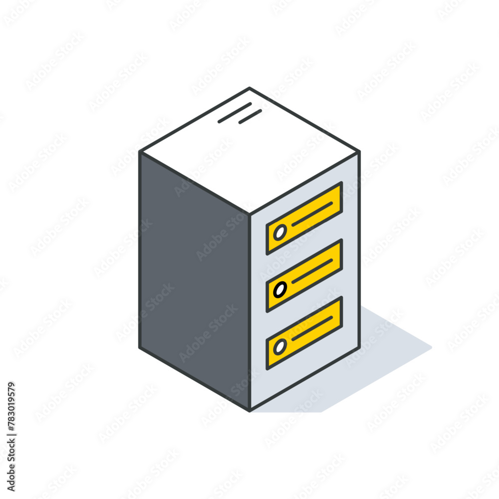 Server rack or tower. Unit of Data Center. Technology isometric outline object. Vector Illustration. 3d Icon. Server rack or tower. Unit of Data Center. Technology isometric outline object. Vector Illustration. 3d Icon.