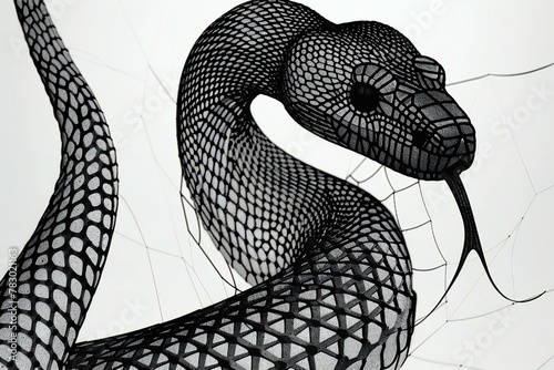 Black snake on a white background,   rendering,  illustration photo