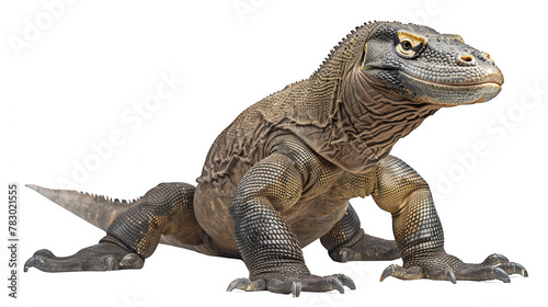A Komodo dragon being on guard with its head up (transparent)