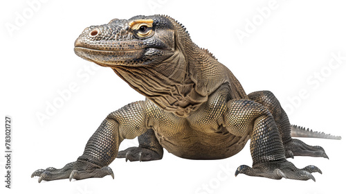 A Komodo dragon being on guard with its head up  transparent 