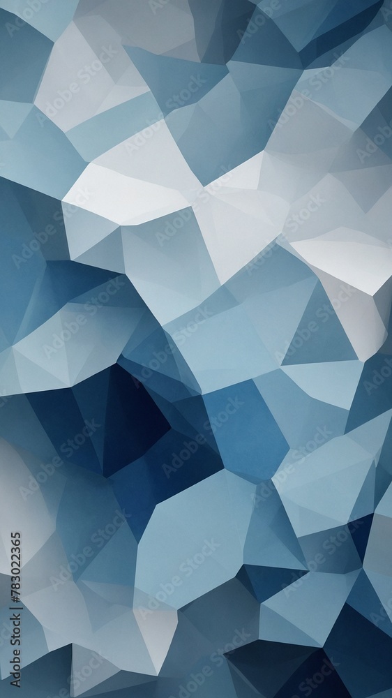 Obraz premium Myriad of geometric shapes, predominantly in various shades of blue, white, converge to create visually striking abstract pattern. Image characterized by complex interplay of light, shadow.