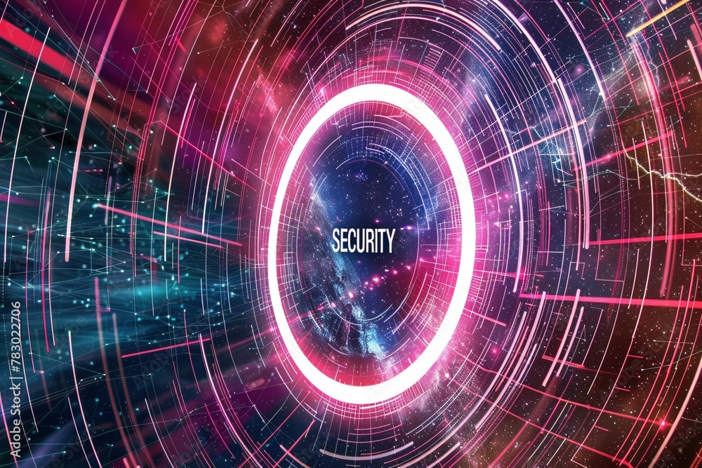 Obraz premium Intergalactic security: brightly lit internet data streams in a long exposure, creating a cinematic tech backdrop for web banners.