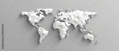Geometric World Map in Polygonal Style  Low Poly Gray Background for Business Use