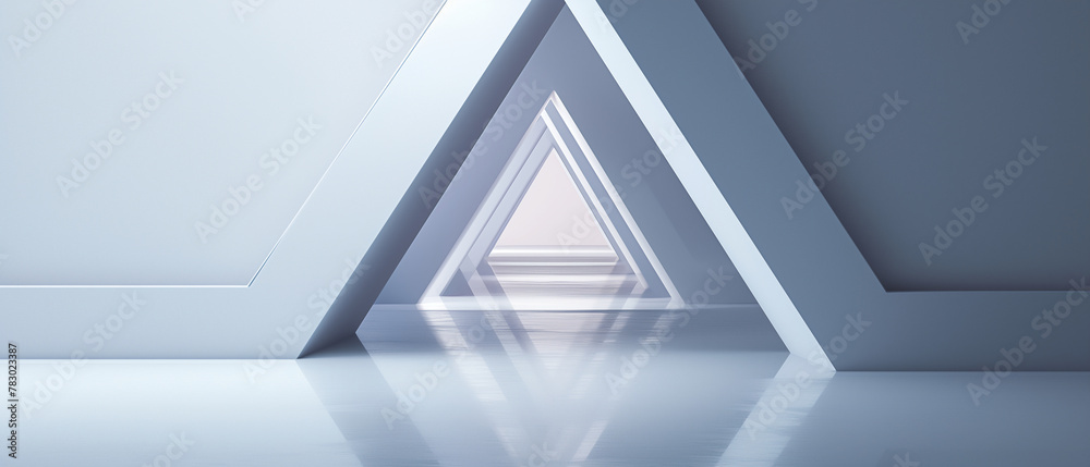 Modern Abstract Triangular Shapes Design with Cool Blue Tones and Reflective Floor Modern Abstract Triangular Shapes Design with Cool Blue Tones and Reflective Floor