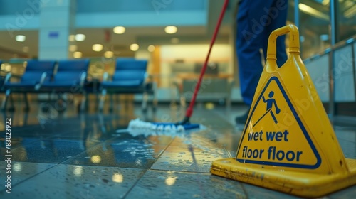 Caution Wet Floor Sign Displayed photo