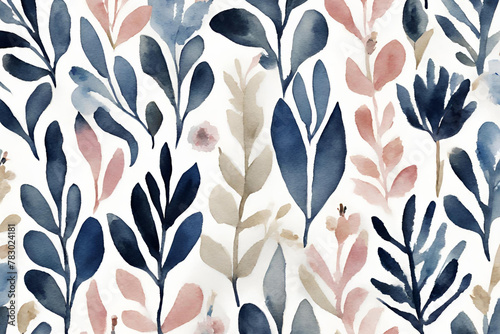 west elm blue and blush watercolor abstract small scale ditsy botanical floral textile print on white ground