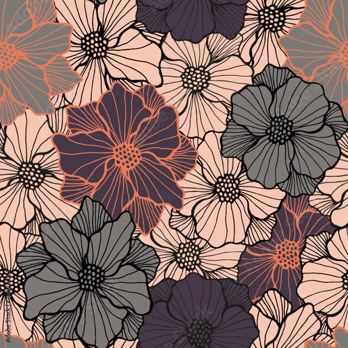 Delicate marigold bloom endless design. Hand drawn bouquet background. Marigold