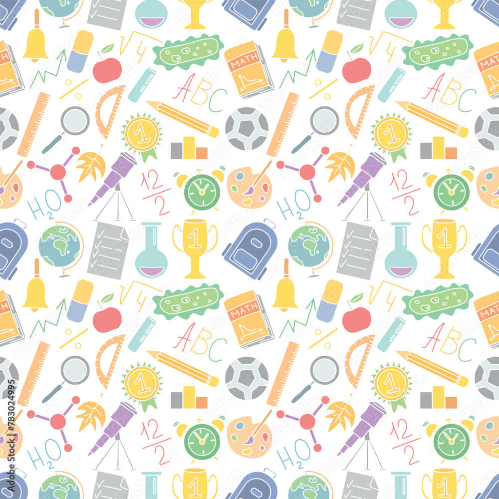 Seamless school pattern. Hand drawn doodle school background. Education illustration