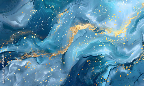 Blue Marble and gold abstract background vector, Generative AI 