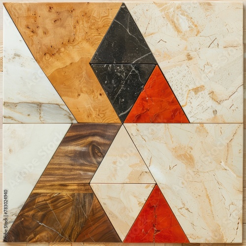 Triangles with textured marble and wood effects