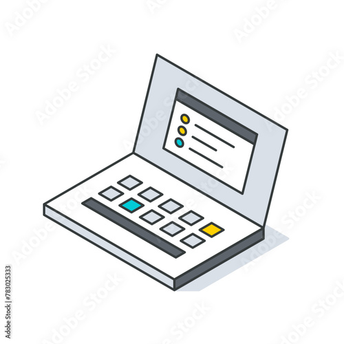 Isometric illustration of a laptop computer with input and output devices