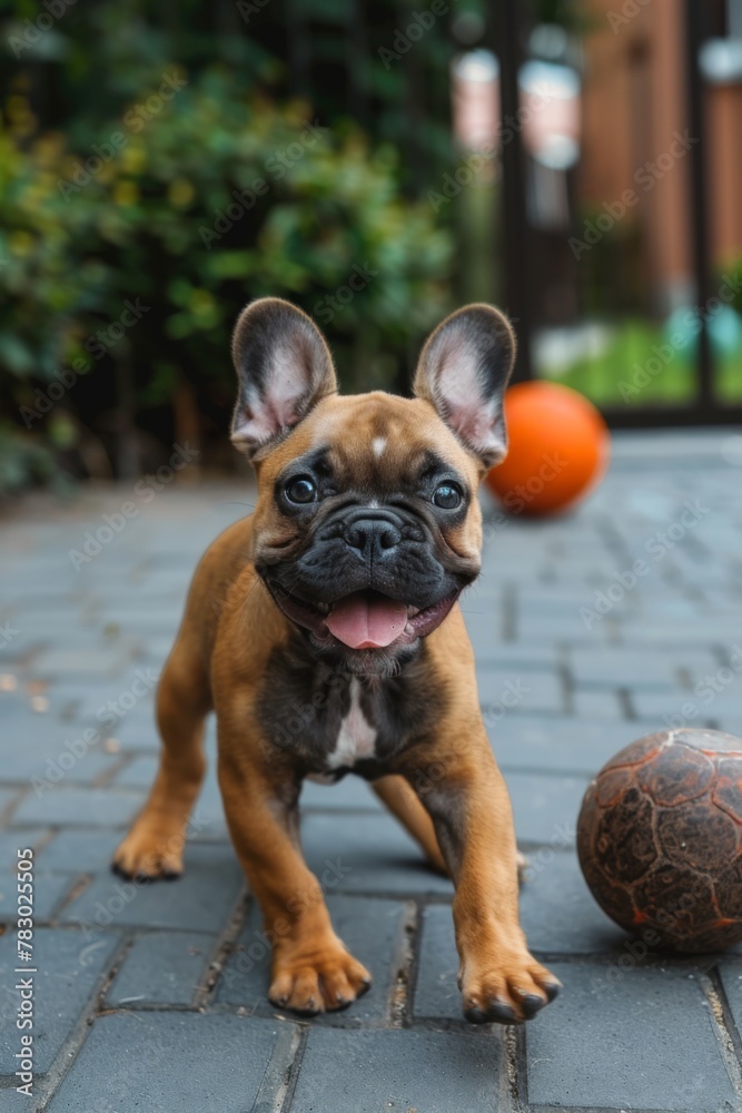 Fototapeta premium beautiful cute French bulldog puppy playing with a ball