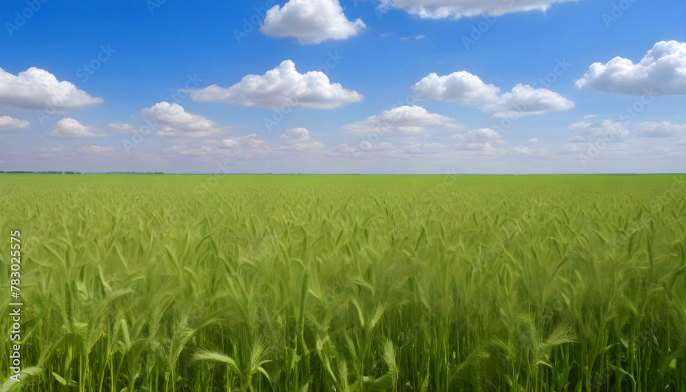 Obraz premium Wheat field in fresh springsummer with young green wheat and nature 4