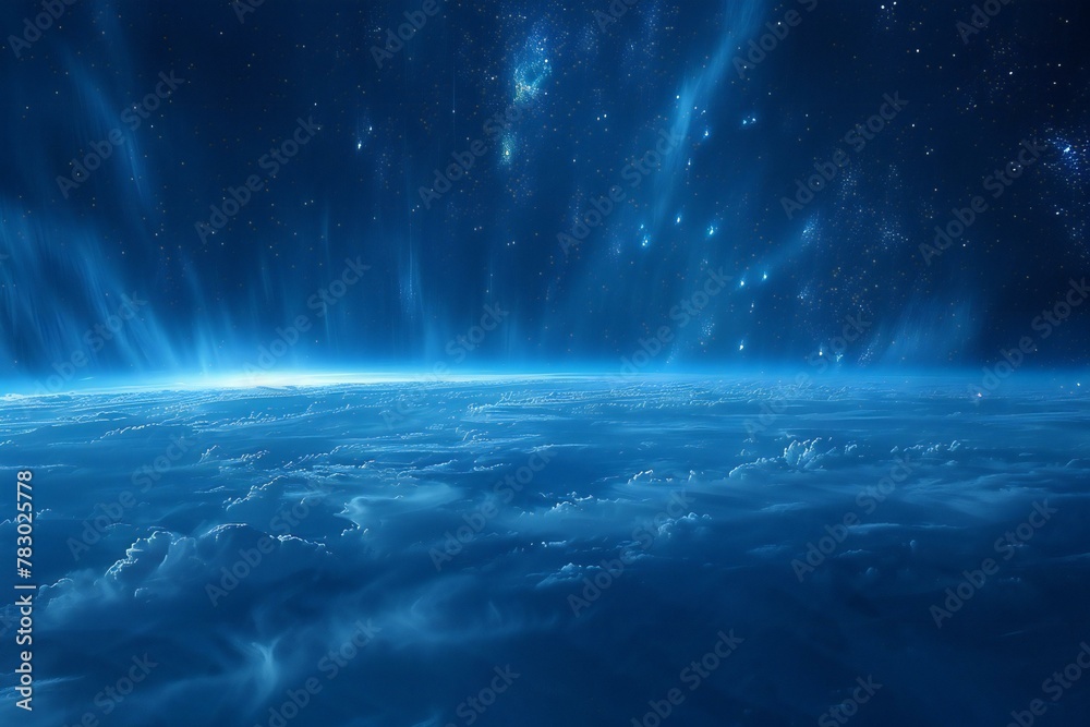 Blue space background with stars and nebula,   rendering