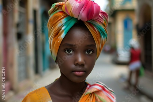 Portrait of a young african woman wearing headscarf