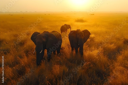 Elephants at Sunset in Tarangire - A Serene Savanna Symphony. Concept Wildlife Photography, Sunset Views, Nature Safari, Savanna Beauty, Elephant Encounters