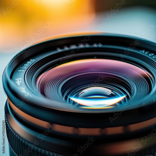 Close-up of a camera lens with a shallow depth of field.