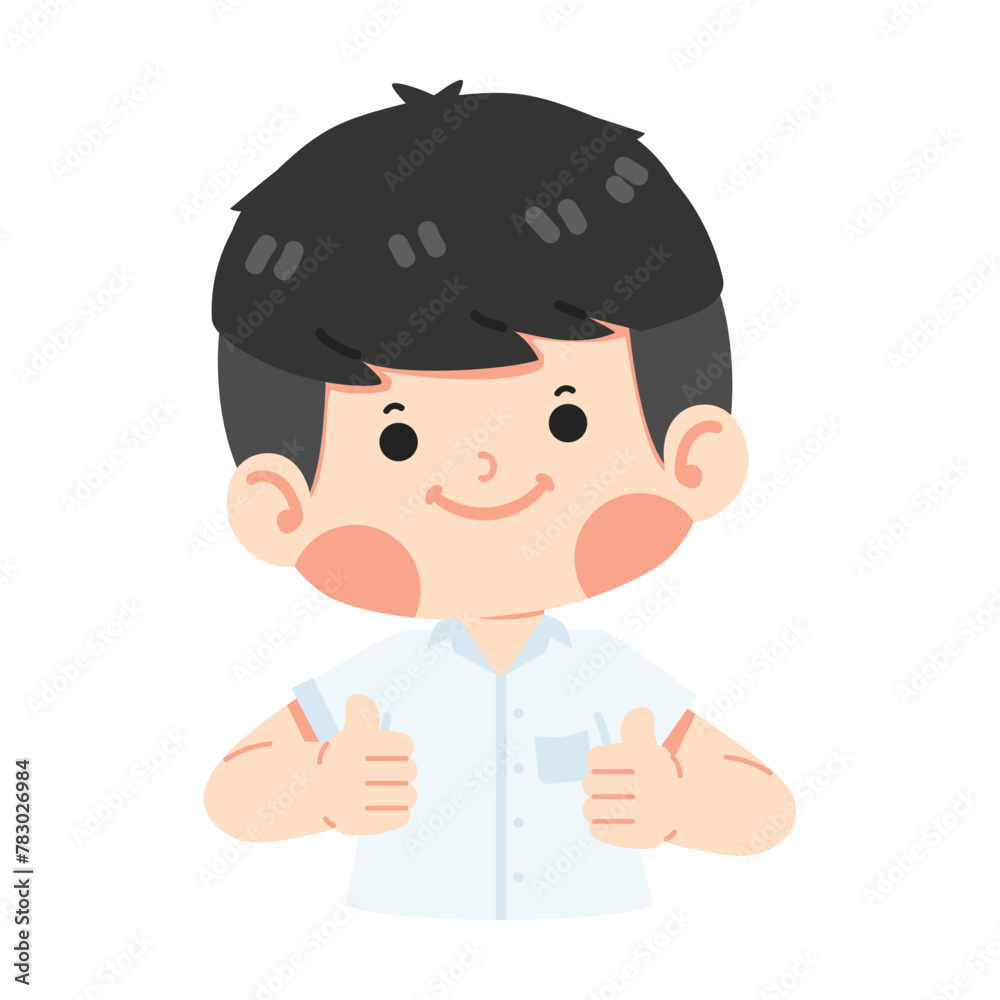 Cute boy student  giving thumbs up