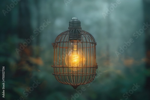 Lightbulb idea bursting out of a cage representing the idea of releasing creativity © arti om
