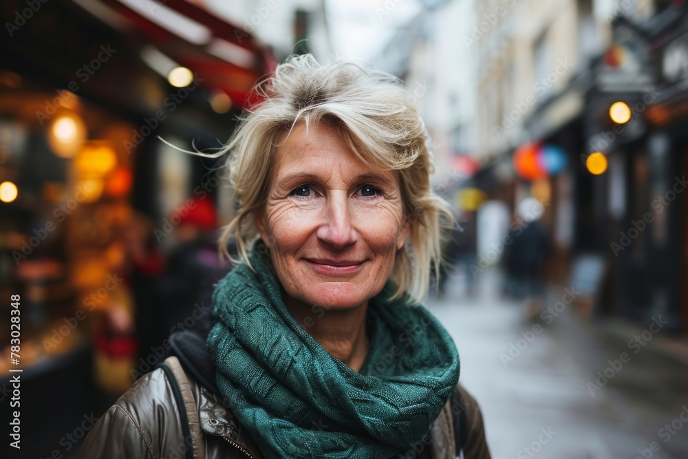 Portrait of a smiling senior woman in the street of Paris, France
