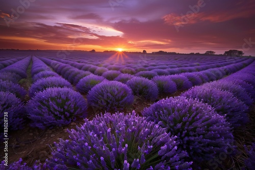 Beautiful sunset over lavender field in Provence  France