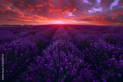 Sunset over purple lavender field in Provence, France
