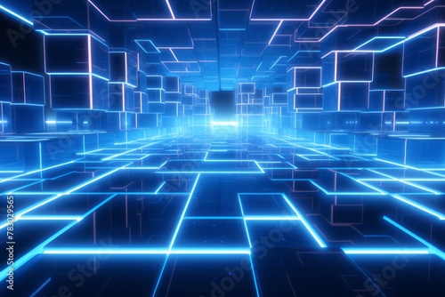 Futuristic 3D grid background with illuminated pathways