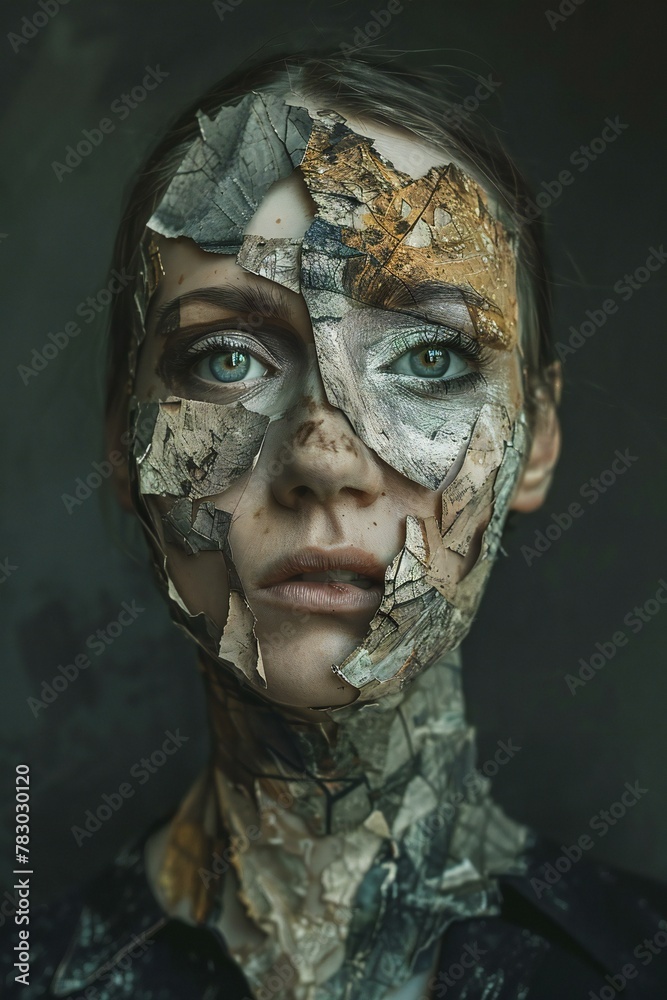 Portrait of a young woman with creative make-up,  Halloween theme