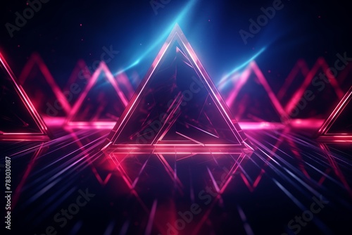 Neon triangles creating a sense of depth and motion