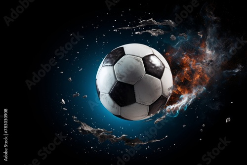 A dynamic shot of a soccer ball in mid-air after a powerful header © KerXing