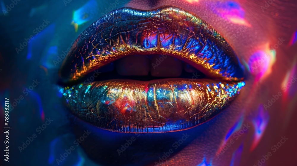 neon lips closeup person in a nightclub color neon lips closeup person in a nightclub color