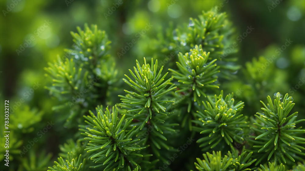 Lush Green Coniferous Plant Sprouts Close-Up