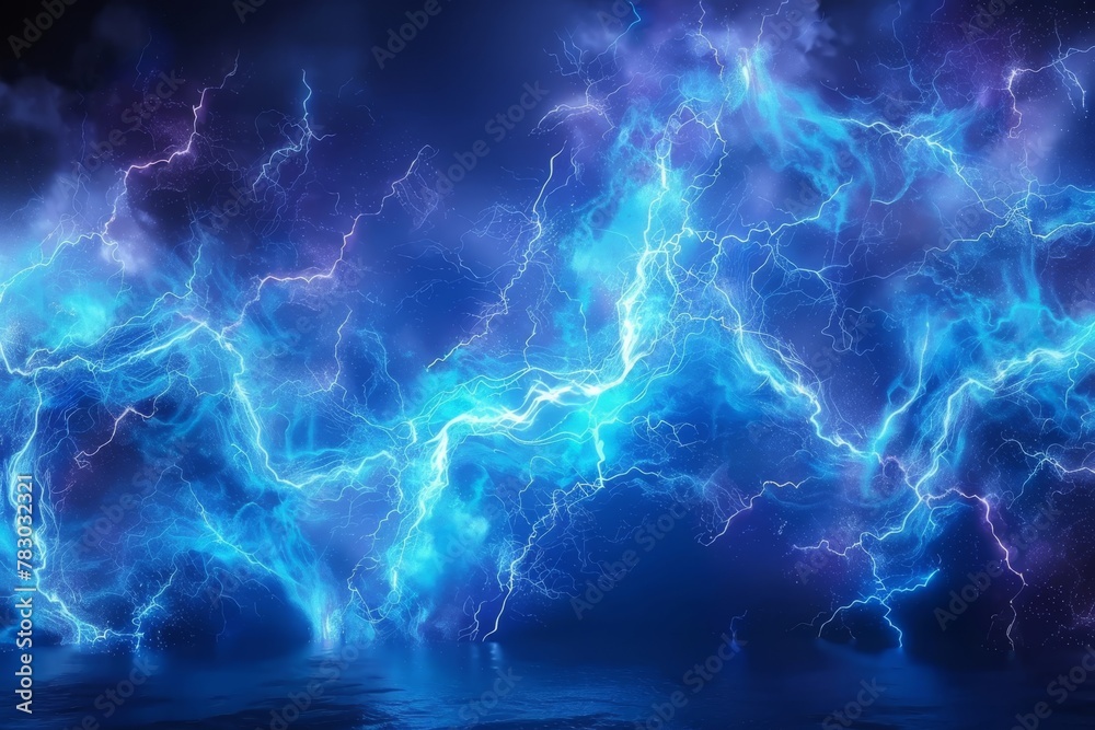Intense Blue and Purple Background With Lightning - obrazy, fototapety, plakaty 