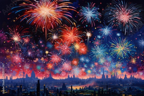 Brilliant fireworks paint the night sky with an array of colors