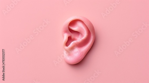 A pink ear on a white background with no color, AI photo