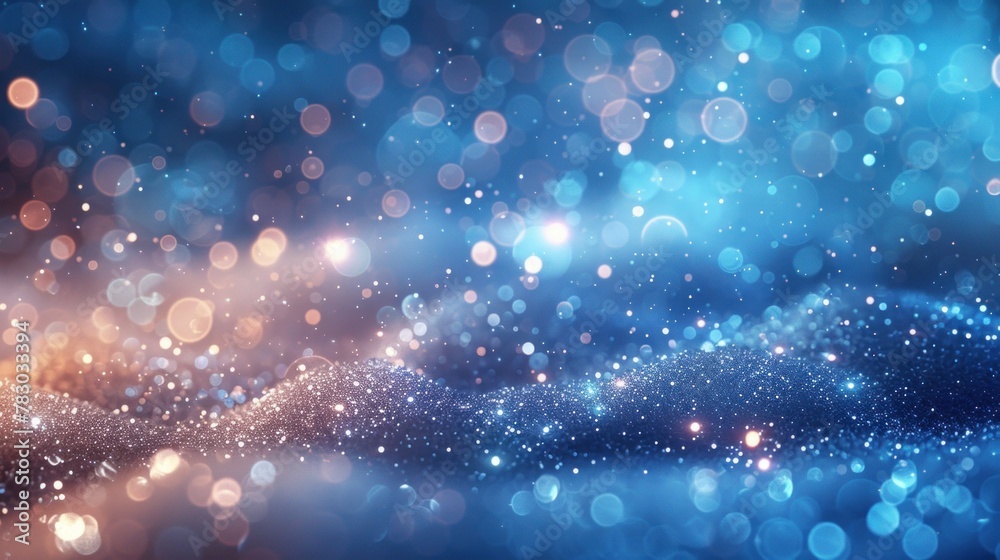Abstract blue background with shiny particles and bokeh