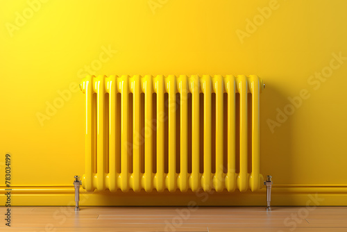 Home heater convector isolated. Yellow Heating convector on yellow wall