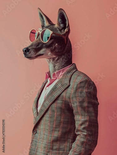 Snazzy animal in trendy outfits, full body exposure, singletone background, spotlight effect ,  isolated background. photo