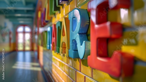 A colorful wall with alphabet letters